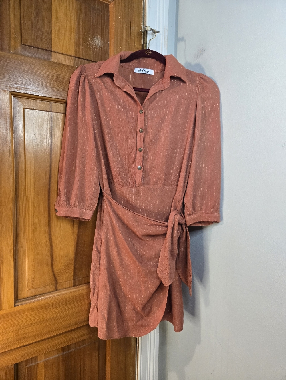 Mimi Chica Rust-Orange Dress with Gold Lurex Stripes